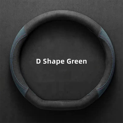 Universal Cowhide Suede Steering Wheel Cover — Breathable 37-38cm Car Steering Wheel Wrap Accessories