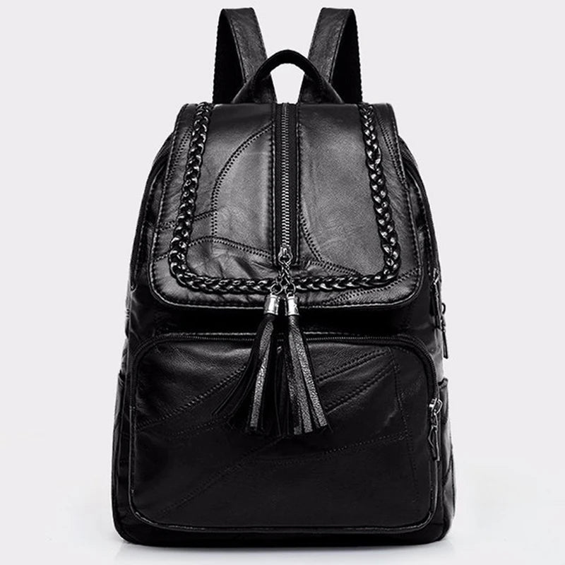 Women's Classic Black Waterproof Backpack - Multi-Function School and Travel Shoulder Bag