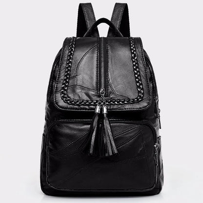 Women's Classic Black Waterproof Backpack - Multi-Function School and Travel Shoulder Bag