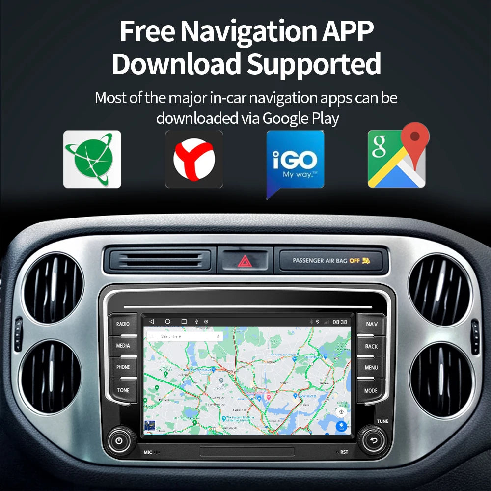 GRANDnavi Android 13 Car Radio GPS - 2Din Multimedia Player for VW, Skoda Octavia, Golf 5/6, Passat B6, Polo, Jetta