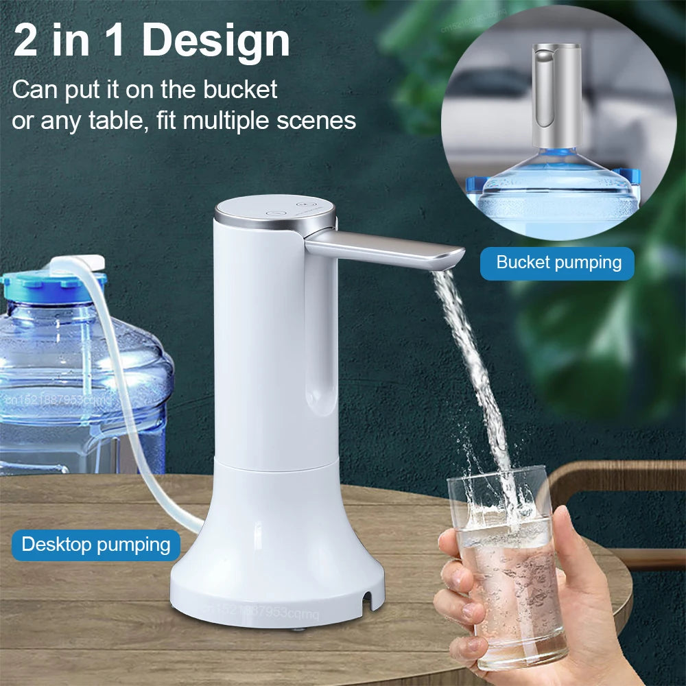 Electric Foldable Water Pump — Automatic Rechargeable Dispenser for 19L Gallon Bottles, Desktop Drinking Water Pump