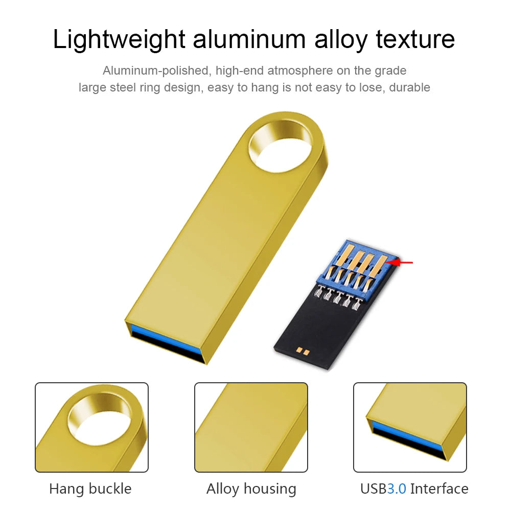 Metal USB 3.0 Flash Drive Keychain – High-Speed Pen Drive 8GB/16GB/32GB/64GB/128GB Memory Stick