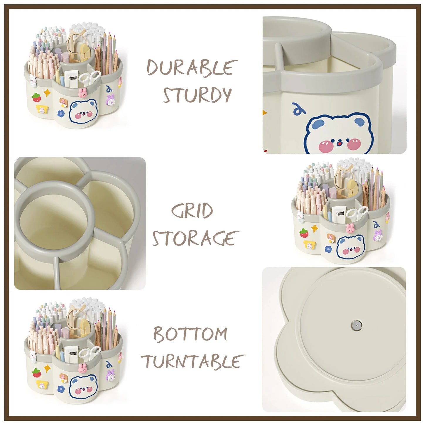Rotating Pen Holder Organizer - Large Capacity Storage Box for Pens, Cosmetic Brushes & Desk Accessories