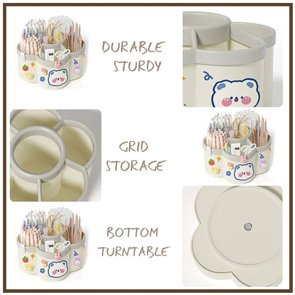 Rotating Pen Holder Organizer - Large Capacity Storage Box for Pens, Cosmetic Brushes & Desk Accessories