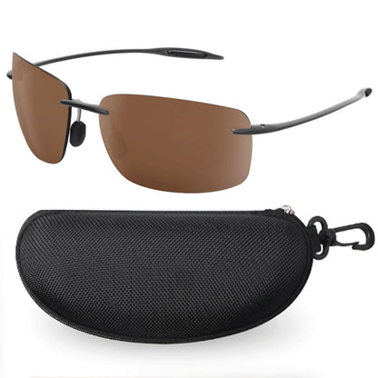 JULI Polarized Classic Sports Rimless Sunglasses – Ultralight Rectangle Frame for Men, Ideal for Fishing, Driving, UV400 Protection, Model MJ8009