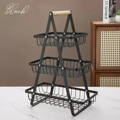 3-Tier Countertop Fruit Basket - Portable Iron Kitchen Organizer for Fruits, Bread & Snacks Storage