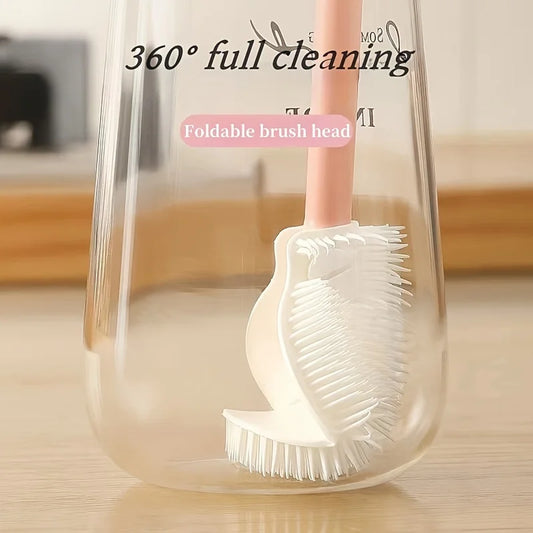 Foldable 360° Silicone Bottle & Cup Cleaning Brush – Long Handle Reusable Multi-Purpose Kitchen Cleaning Tool