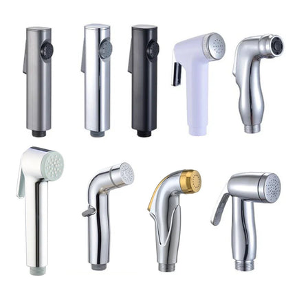 White Silver ABS Toilet Bidet Sprayer - Self-Cleaning Handheld Bathroom Shower Head with Faucet Nozzle, Hose & Holder Set