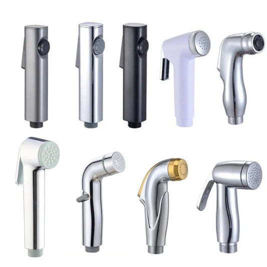 White Silver ABS Toilet Bidet Sprayer - Self-Cleaning Handheld Bathroom Shower Head with Faucet Nozzle, Hose & Holder Set
