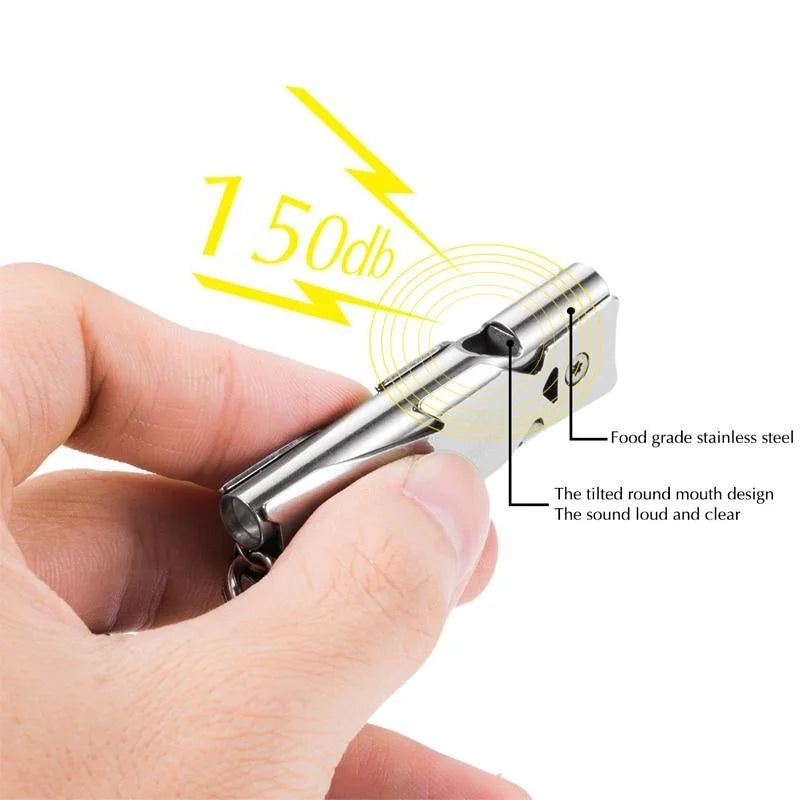 Outdoor EDC Survival Whistle – High Decibel Double Pipe Stainless Steel Keychain