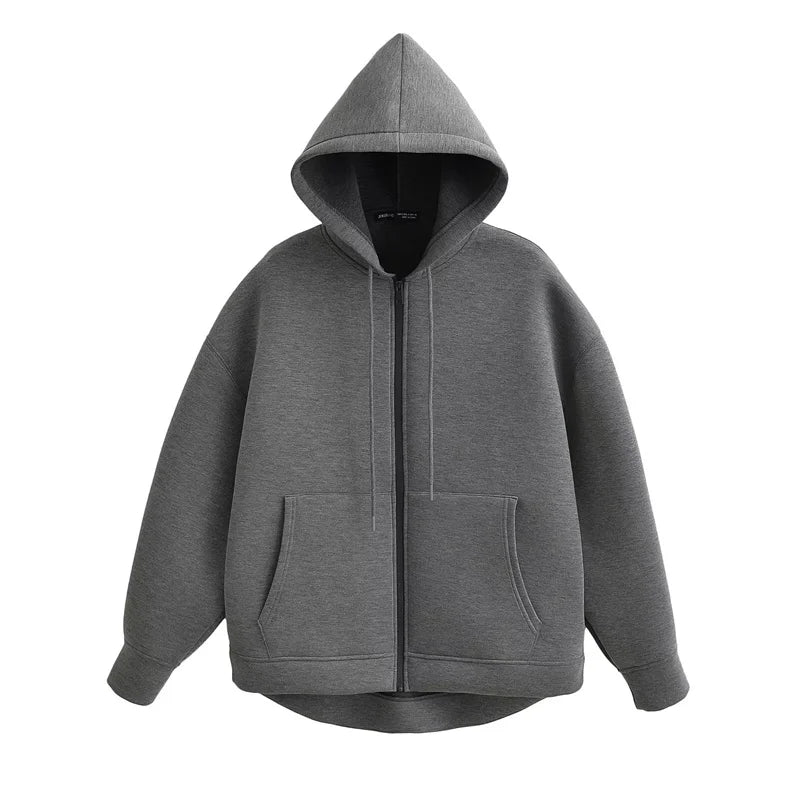 Oversized Unisex Zipper Hoodie - Women's Winter Loose Sweatshirt with Double Pockets