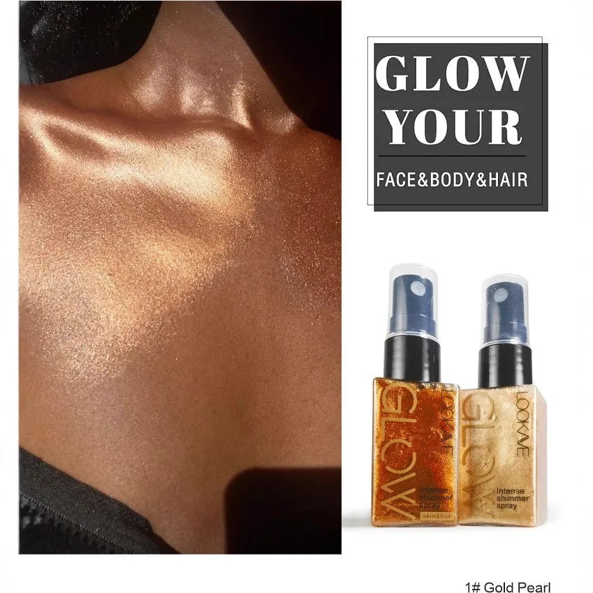 Waterproof Shimmer Oil Spray – Long-Lasting Gold & Bronze Liquid Highlighter for Face and Body