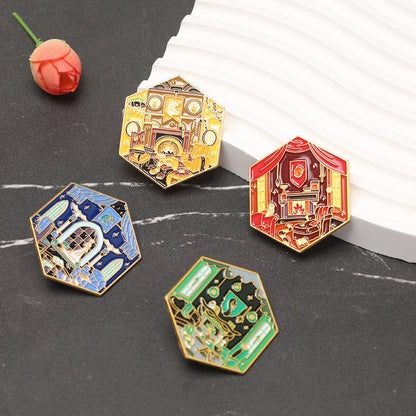 4-Piece Magic Academy Enamel Brooch Set - Movie-Inspired Lapel Pins for Backpacks, Coats, Cosplay & Party Gifts