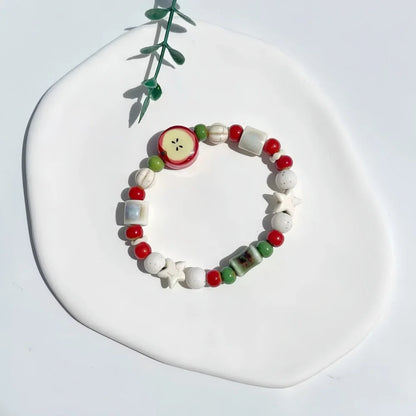 Retro Apple Ceramic Bead Bracelet - Colorful Star Charm Fashion Jewelry Accessory for Women