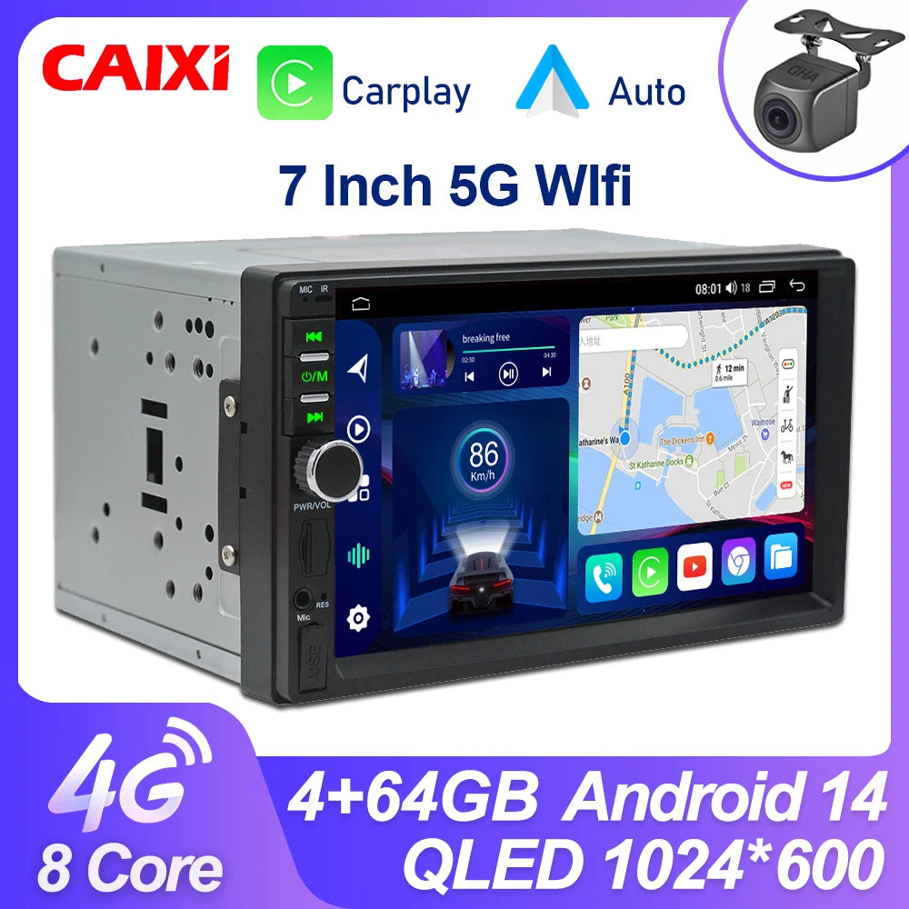 CAIXI 2Din Android 14 Car Radio — Universal CarPlay GPS Multimedia Autoradio for Toyota, Nissan, Jeep, Hyundai, Kia, Chevrolet, VW & Fiat