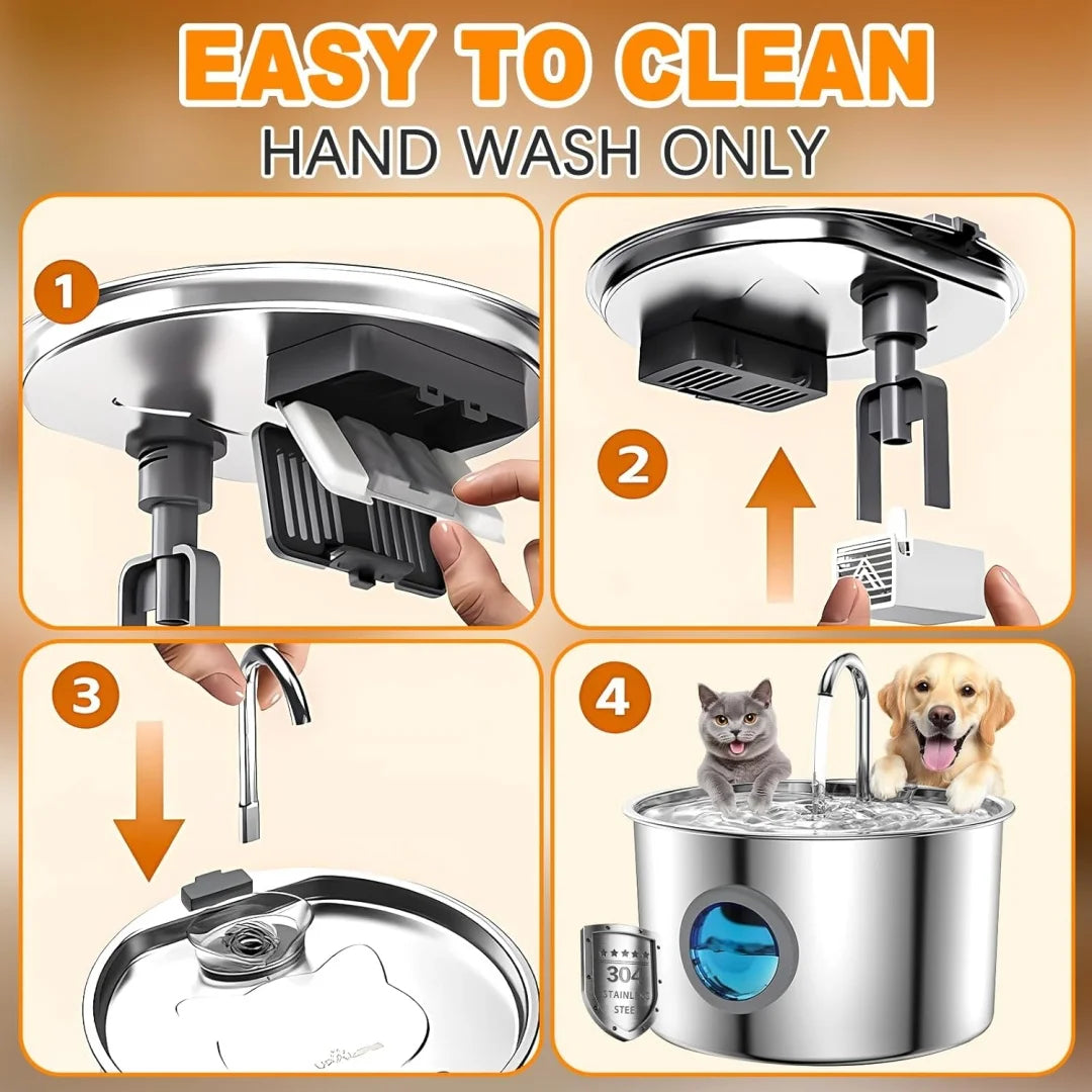 Automatic Cat Water Fountain - Stainless Steel Dog & Cat Water Dispenser with Filter