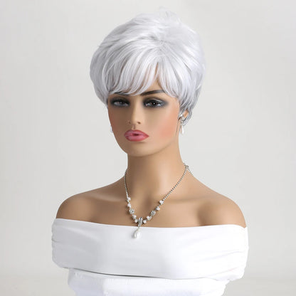Short Natural Straight White Wig for Women – Heat-Resistant Daily & Party Wig