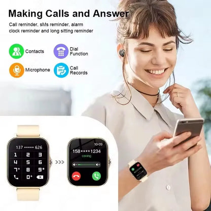 Smartwatch with Full Touch Screen — Call, Message Reminder, Music Control & Multi-Function Fitness Tracker, Compatible with iPhone & Android