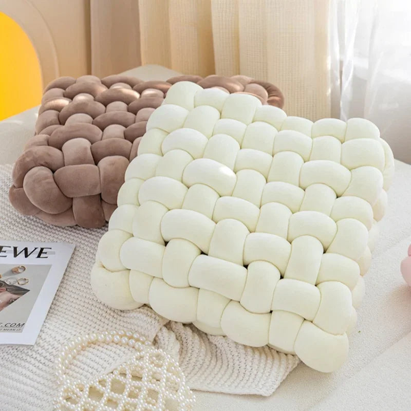 Knotted Square Cushion – Nordic Aesthetic Hand-Made Plush Pillow for Office Chair & Decorative Sleeping Back Support