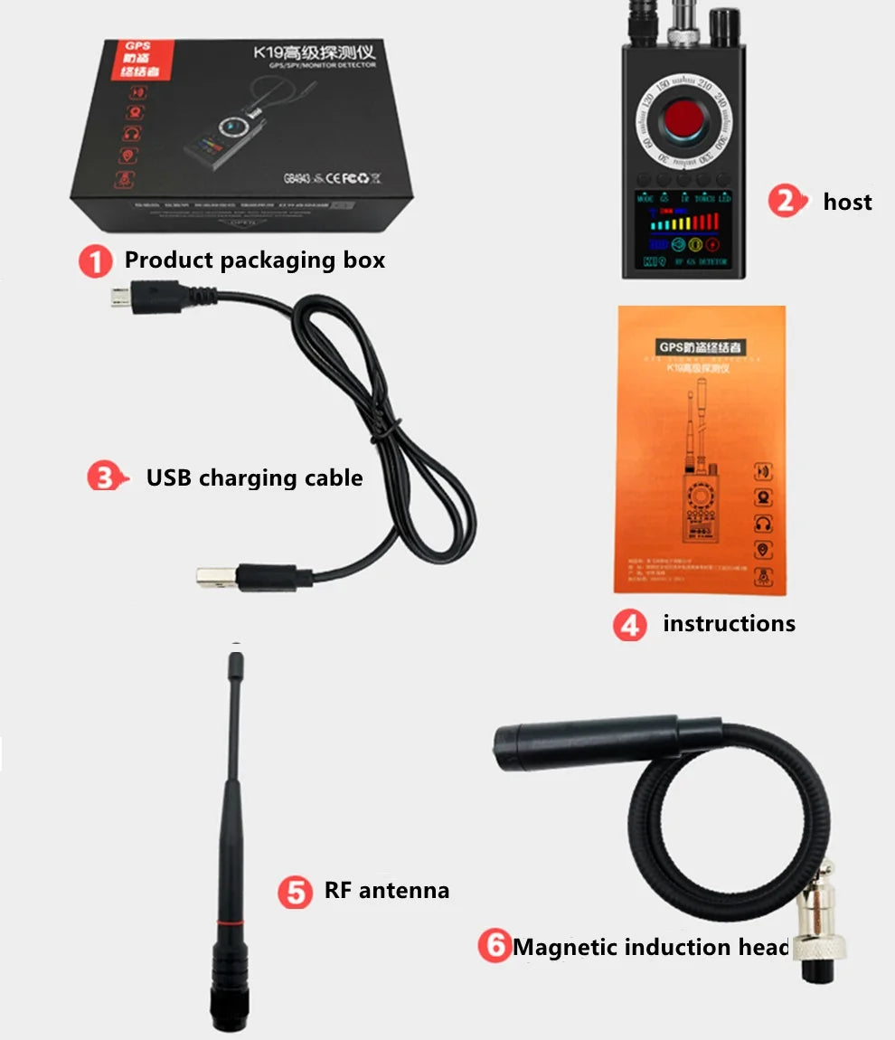 K19+ Hidden Camera & Bug Detector – RF Signal, GSM, GPS Tracker & Audio Surveillance Finder for Anti-Spy Security