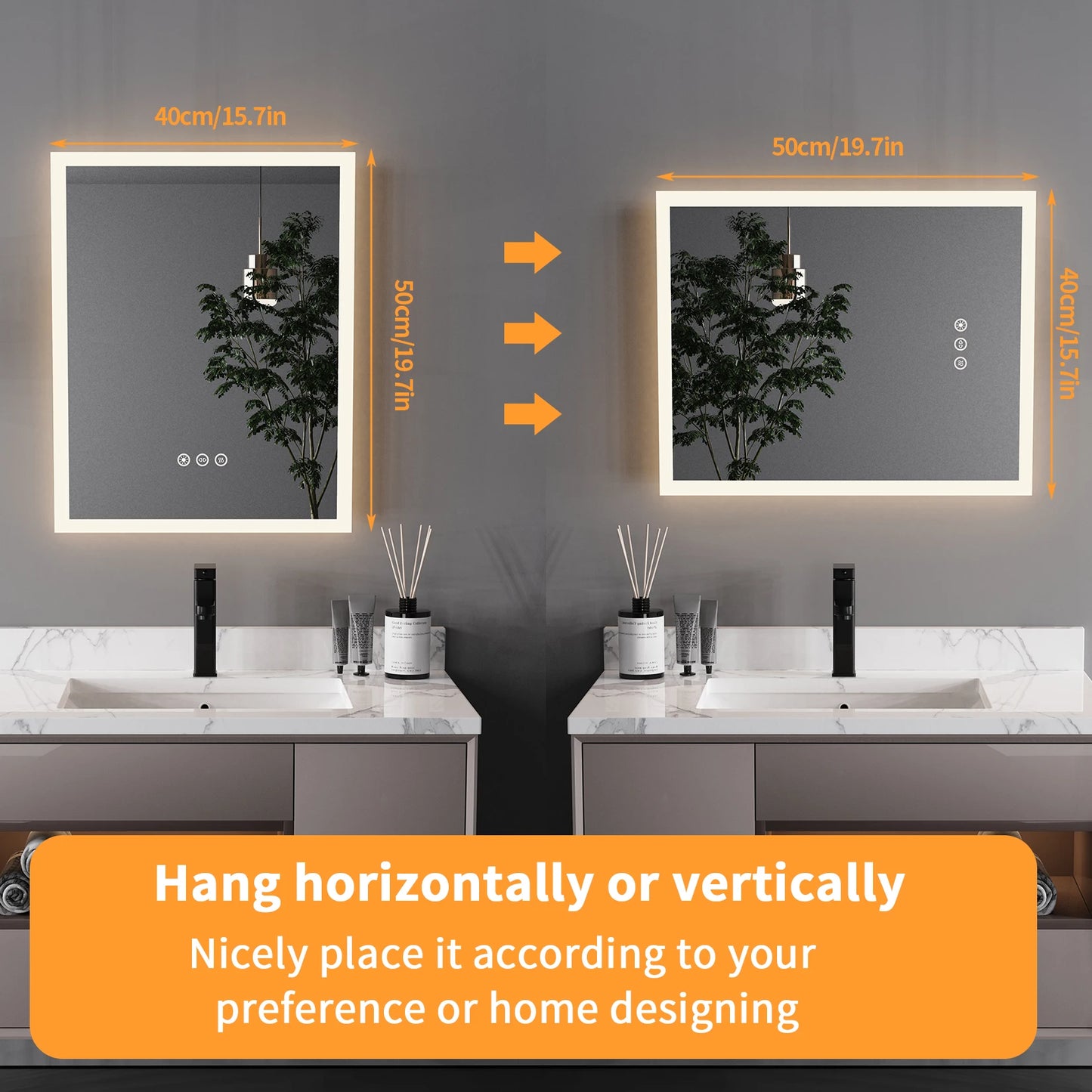16x20 inch LED Lighted Bathroom Mirror – Wall-Mounted Vanity Mirror with Anti-Fog, Smart Touch Button & Memory Function