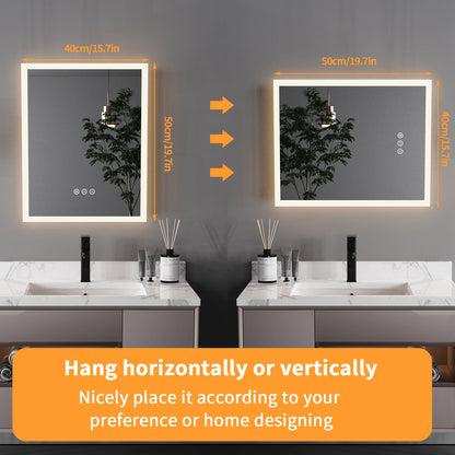 16x20 inch LED Lighted Bathroom Mirror – Wall-Mounted Vanity Mirror with Anti-Fog, Smart Touch Button & Memory Function