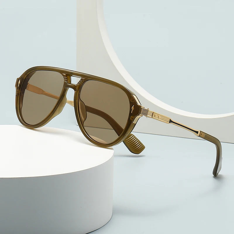 Men’s Aviator Sunglasses – Retro Double Bridge Square Frame, European & American Style, Wholesale