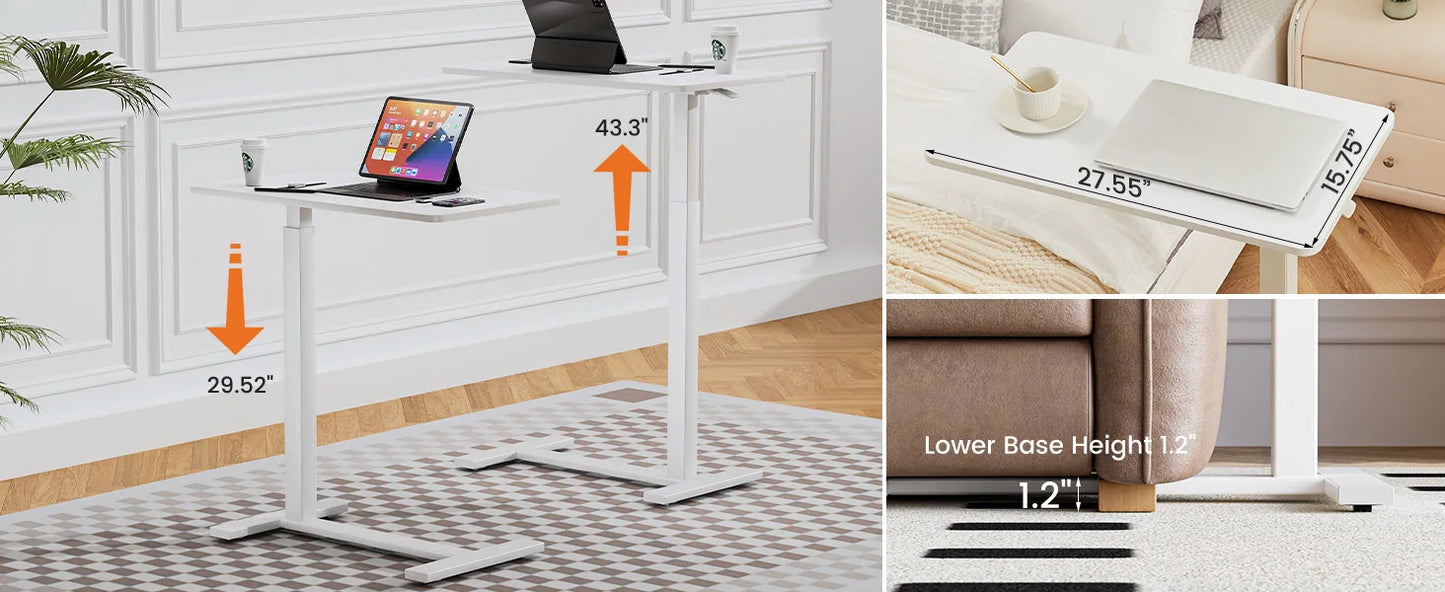 Overbed Bedside Table – Adjustable Height Sofa Table with Hidden Wheels for Laptop & Mobile Use
