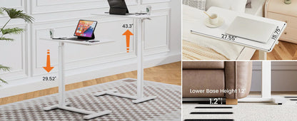 Overbed Bedside Table – Adjustable Height Sofa Table with Hidden Wheels for Laptop & Mobile Use