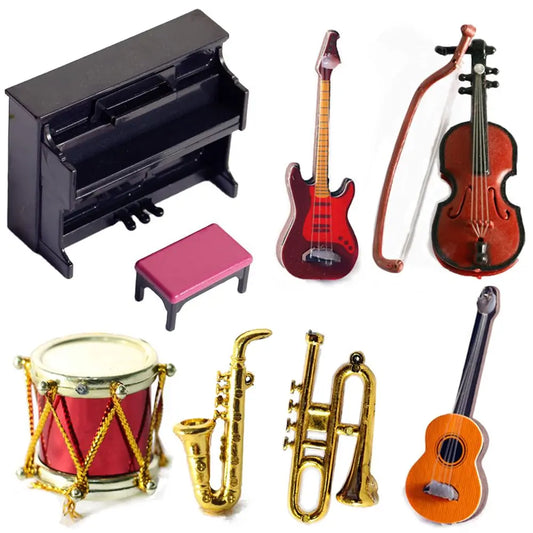 1/12 Miniature Doll Musical Instruments - Piano, Violin, Guitar & More Dollhouse Accessories Collection