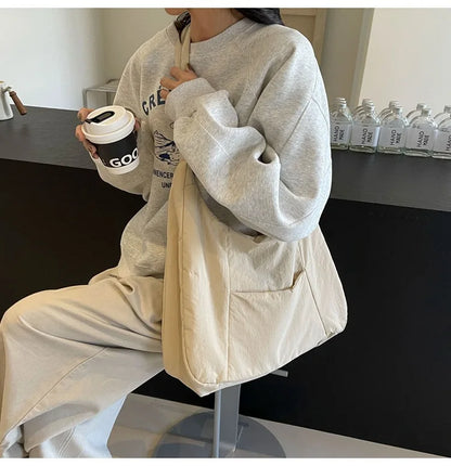 2025 Trendy Women's Soft Cloth Shoulder Bag – Solid Color, Y2K Casual Style, Crossbody Handbag for Students