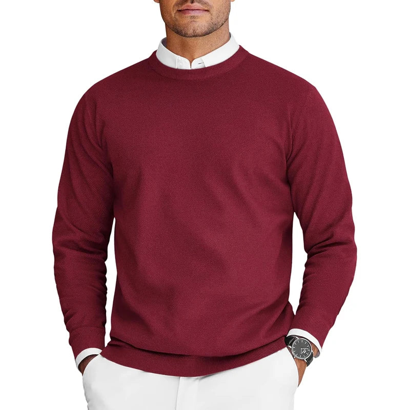 Men's Crew Neck Knit Sweater - Lightweight Long Sleeve Oversized Pullover for Casual Streetwear