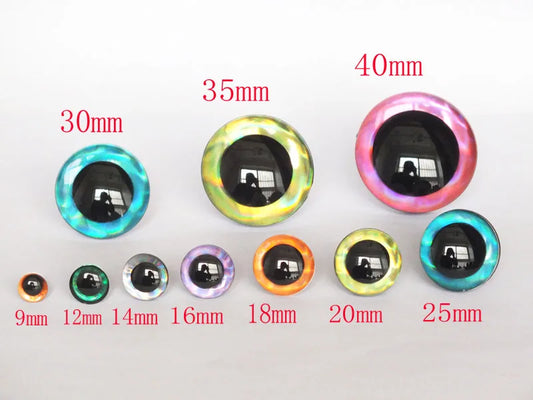 20PCS 3D Colorful Trapezoid Doll Eyes — 12 Colors, Sizes 9mm–35mm for DIY Crafting & Toy Making