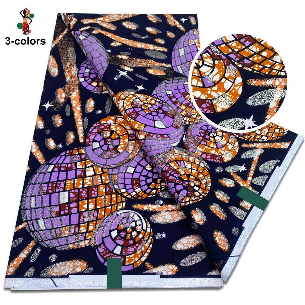 African Gold Print Wax Fabric - 100% Cotton Soft Nigerian Ankara Batik Pagne Material