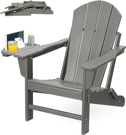HDPE Folding Adirondack Chair Set – Weather-Resistant Outdoor Chairs with 4-in-1 Cup Holder Trays