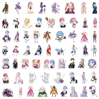 50PCS Re:Zero Anime Stickers – Rem, Ram & Emilia Waterproof Decals for Laptops, Water Bottles & Luggage