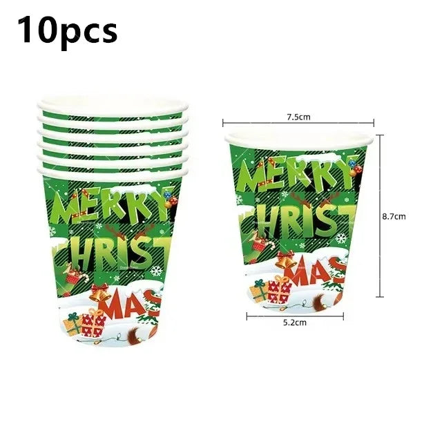 Grincs Christmas Party Balloon Decoration Set – Merry Xmas Banner Cake & Disposable Tableware Supplies Green Red