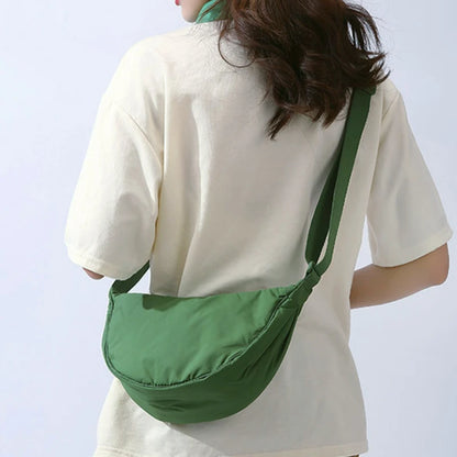 Solid Color Women's Portable Shoulder Bag – Simple Nylon Cloth Padded Crossbody Travel Purse & Messenger Bag