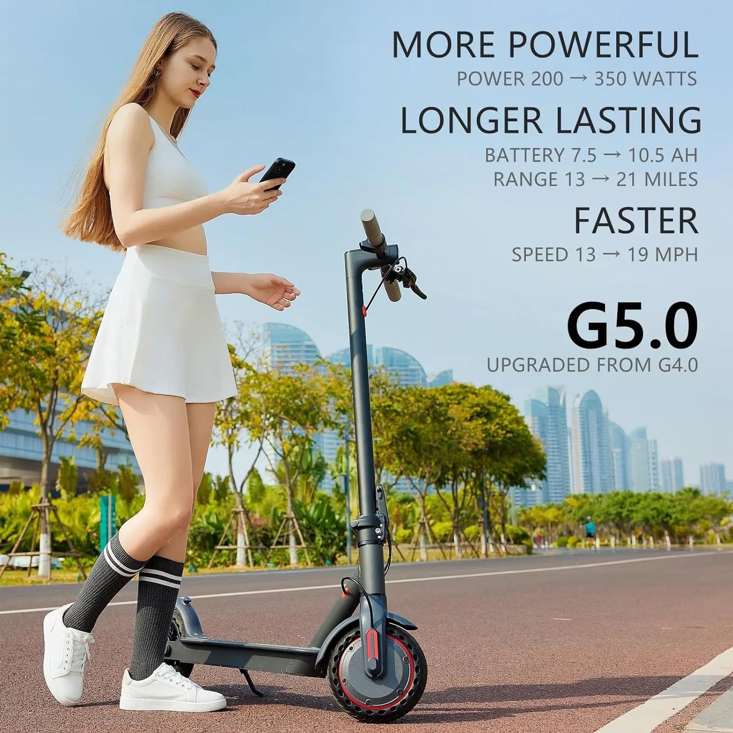 G5.0 Electric Scooter 36V — 10.5Ah Battery, 21-Mile Range, 19MPH, 350W Motor, 8.5-Inch Tires, Foldable E-Scooter