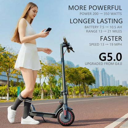 G5.0 Electric Scooter 36V — 10.5Ah Battery, 21-Mile Range, 19MPH, 350W Motor, 8.5-Inch Tires, Foldable E-Scooter