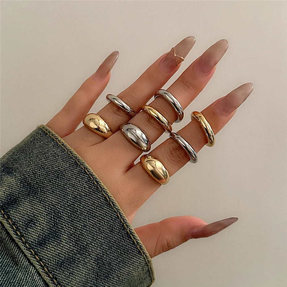 8Pcs/Set Creative Water Drop Rings for Women – Vintage Geometric Adjustable Open Finger Rings, Couple Wedding Accessories