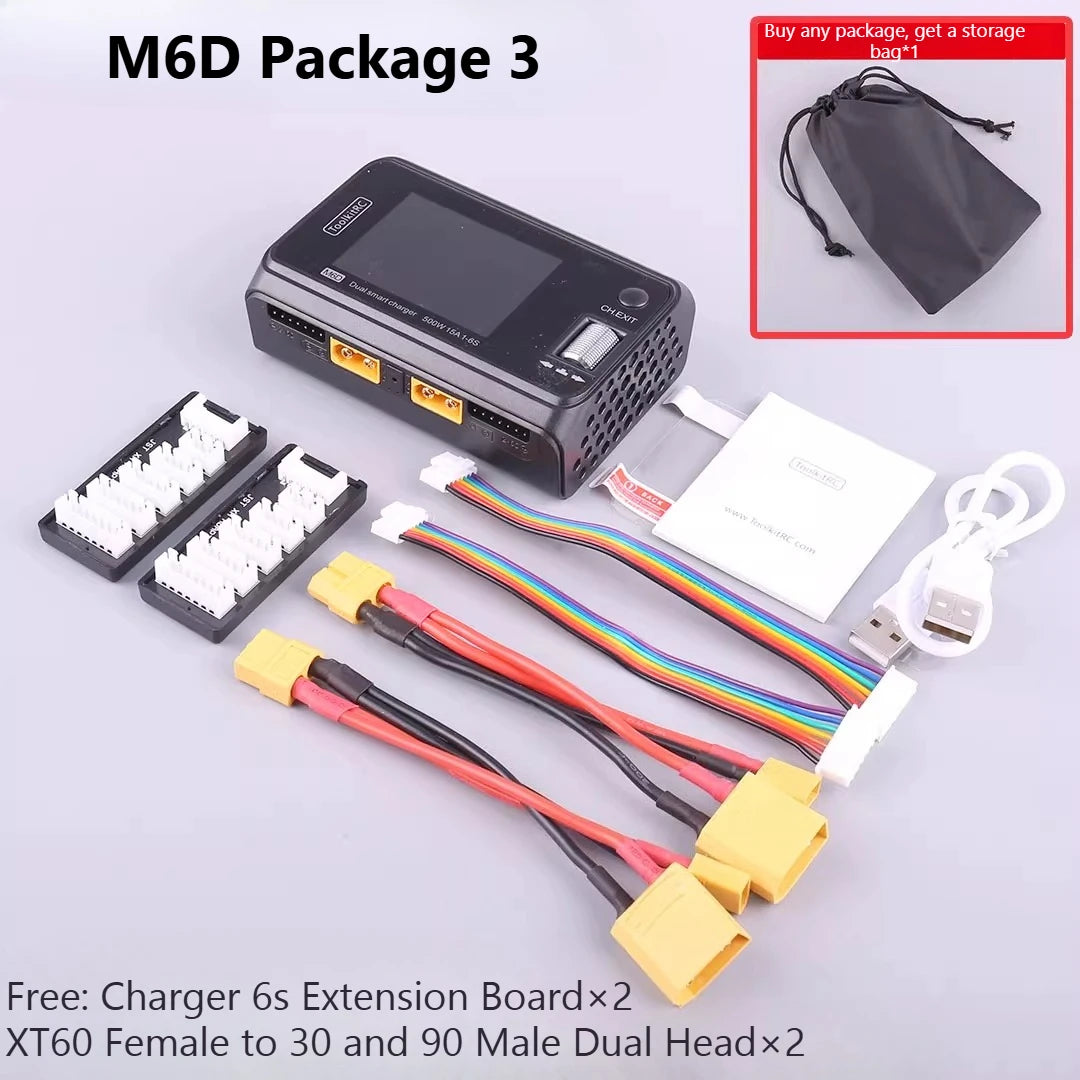 ToolkitRC M6D 500W Smart Charger - 15A Dual DC Charger & Discharger for 1-6S LiPo, LiHV, Li-Ion, NiMH & Pb Batteries