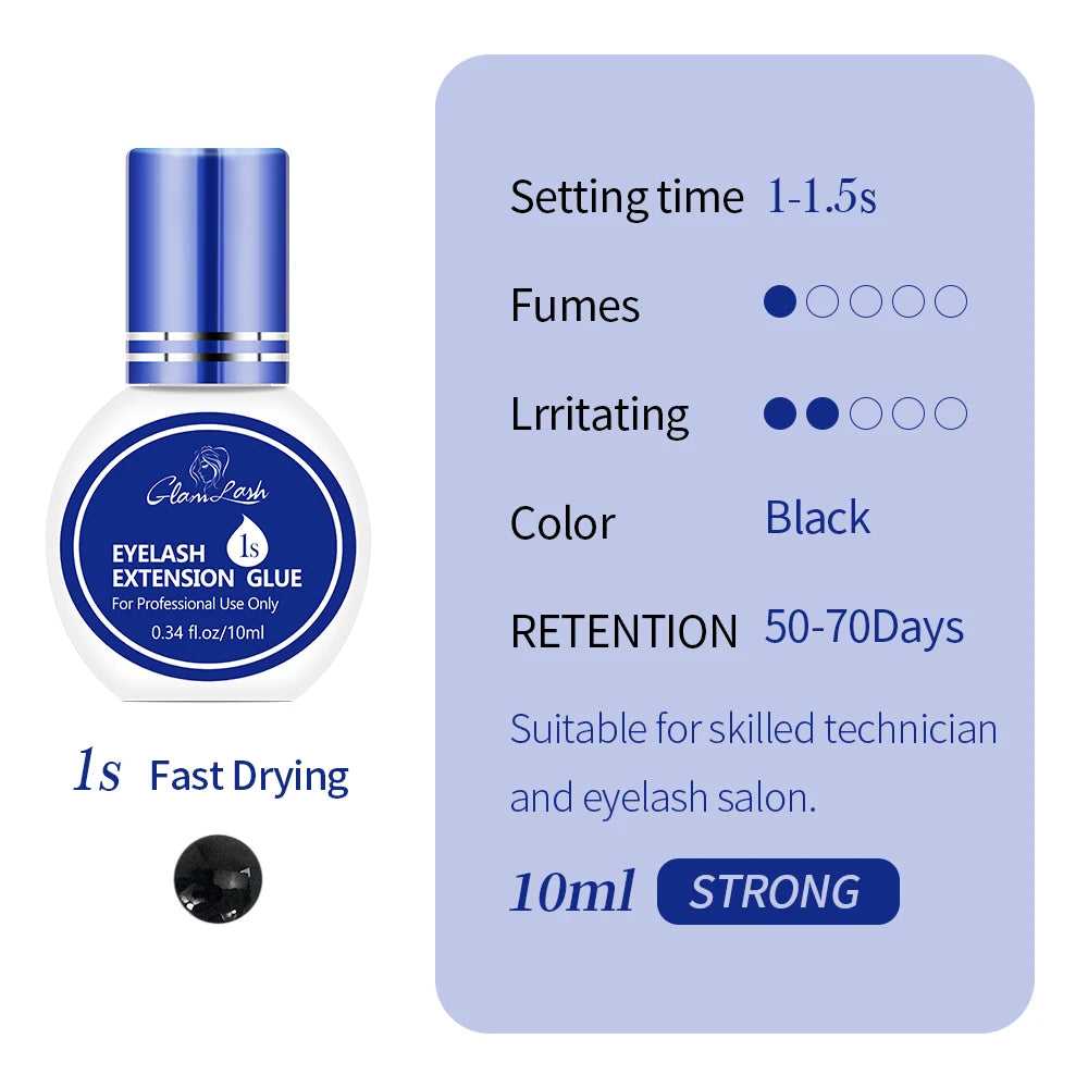 GLAMLASH Eyelash Extension Glue — 0.3-2 Sec Fast-Dry Black Adhesive for Individual False Lashes, Professional Kit