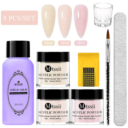 Nail Crystal Powder Kit – Acrylic Liquid Set with Pink & White Powder, Nail Brush for Extension & Carving, Beginner Set