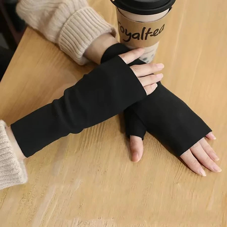Women’s Winter Velvet Half Finger Gloves – Warm German Plush Open Finger Tele Finger Gloves for Autumn & Winter (1/2 Pairs)