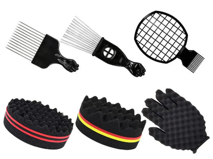 Men's Barber Hair Braider Set – Twist Sponge Gloves & Fork Comb for African Hair Styling & Salon Tools