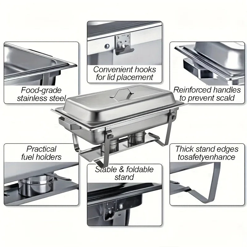 4-Pack Stainless Steel Buffet Warmer with Insulated Cover - Family-Sized Heat Preservation Stove for Restaurants   2/2
