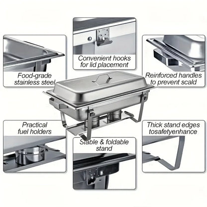 4-Pack Stainless Steel Buffet Warmer with Insulated Cover - Family-Sized Heat Preservation Stove for Restaurants   2/2