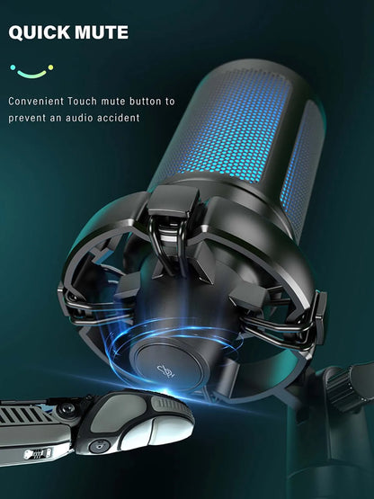 FIFINE AmpliGame A2 RGB USB Gaming Microphone with Mute Touch, Condenser Mic with Tripod for PC PS4 PS5 Laptop Streaming
