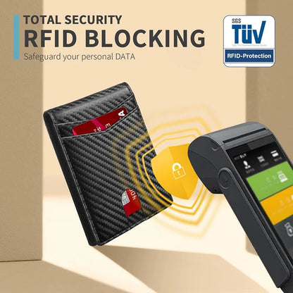 Men's Ultra-Thin RFID Leather Wallet – Carbon Fiber Design with ID Window & Multi Card Slots